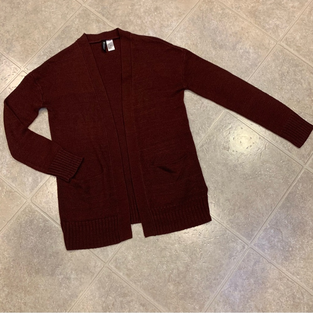 Divided H&M Deep Wine Open Cardigan with Pockets Size XS